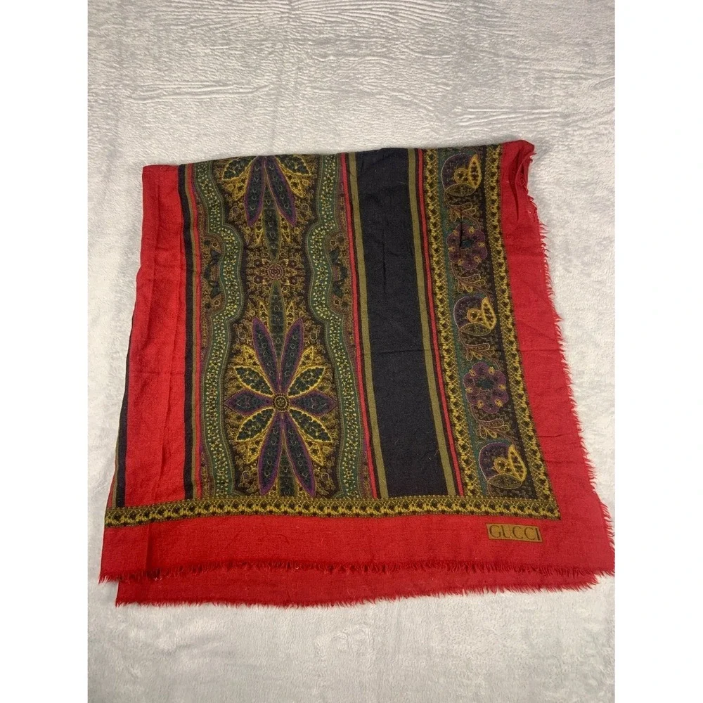 Vintage Gucci Wool Paisley Scarf Large 50